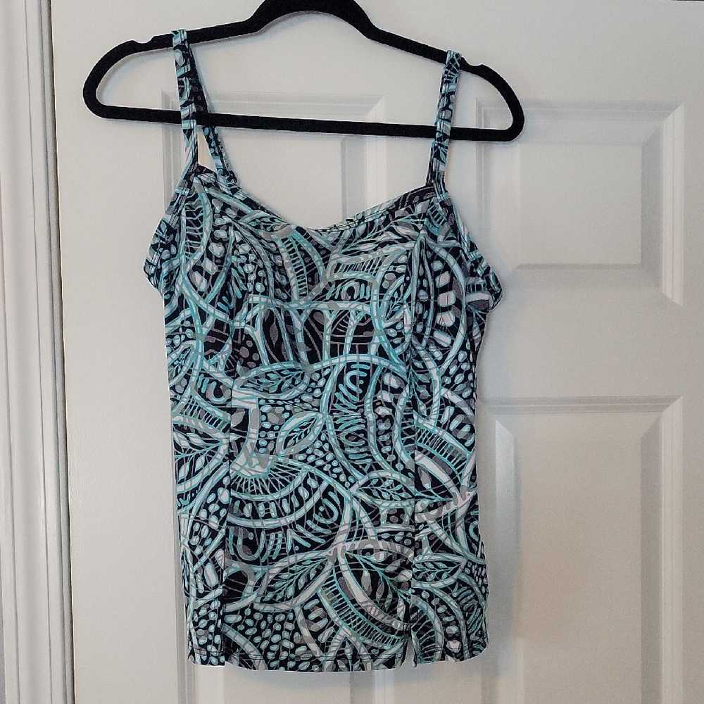 Croft & Barrow Black and Blue Leaf Print Camisole
